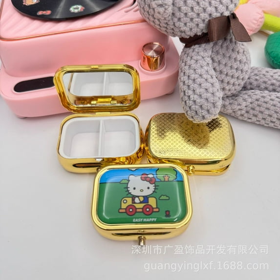 Hello Kitty Sanrio Pill Subpackage Box Cartoon Portable Seal Metal Medicine Box Jewelry Storage Box Anime Peripheral Girl Gifts