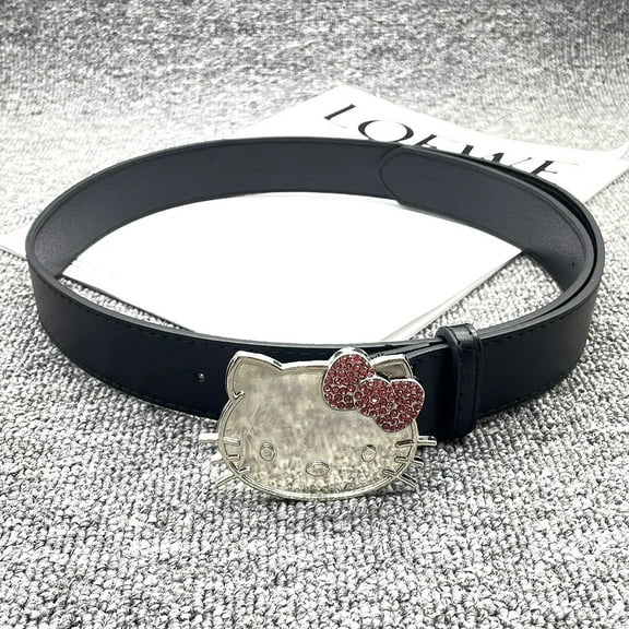 Hello Kitty Sanrio Pink Head KT Rhinestone Girl Heart Y2K Belt Cartoon PU Leather Belt Cool Girl Clothing Accessories Gift