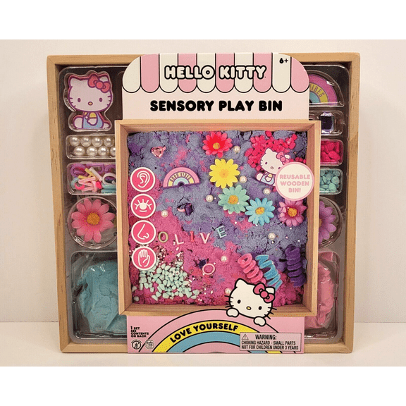 Hello Kitty Sanrio Sensory Play Bin Sand and Rocks In Reusable Wooden Box
