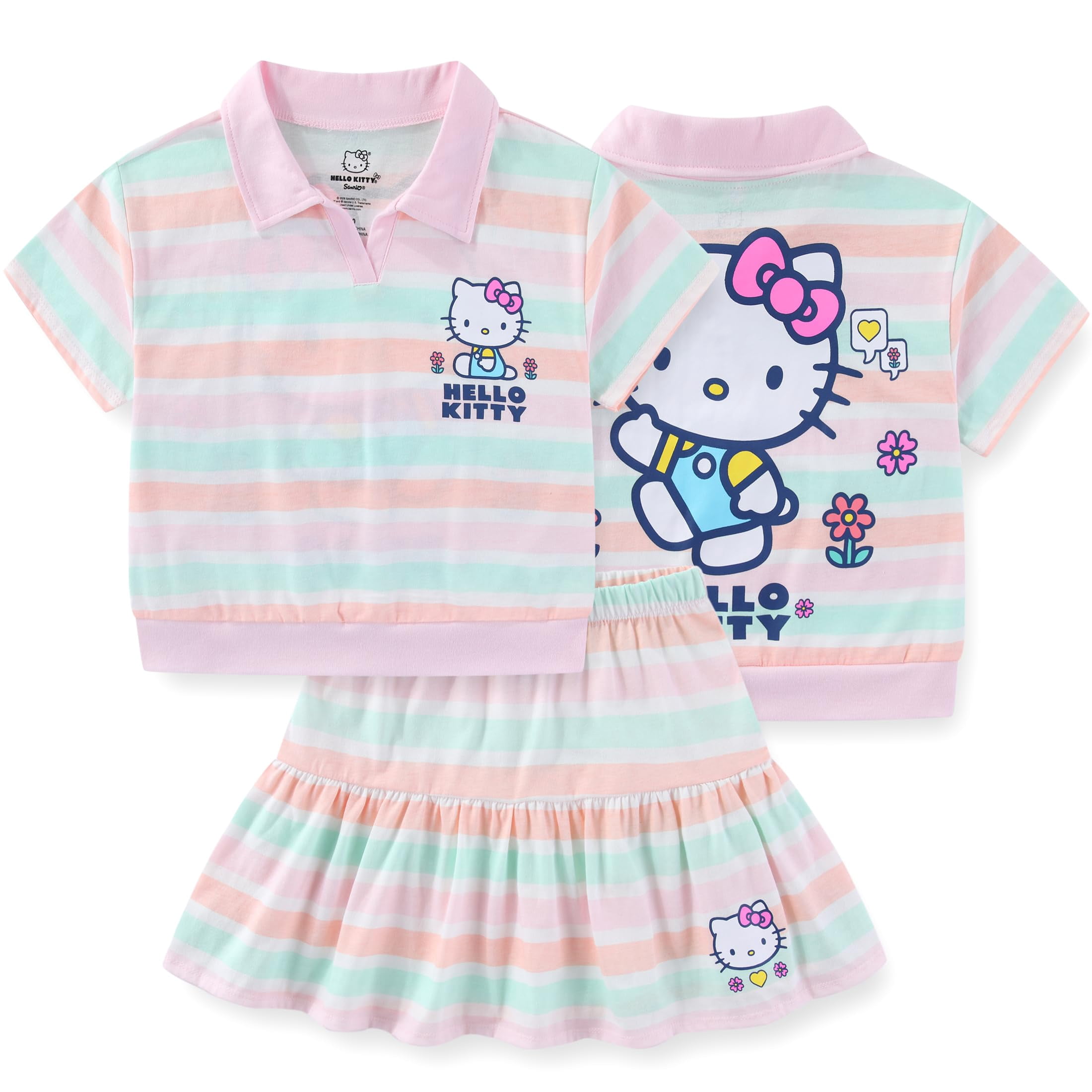 Hello Kitty Sanrio Short Sleeve Polo Shirt and Skirt Set (Girls), 2 Piece Set, Sizes 4-10