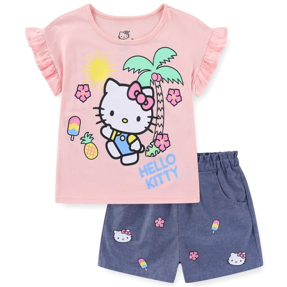 Hello Kitty Sanrio Short Sleeve Shirt and Chambray Shorts Set (Girls), 2 Piece Set, Sizes 4-12