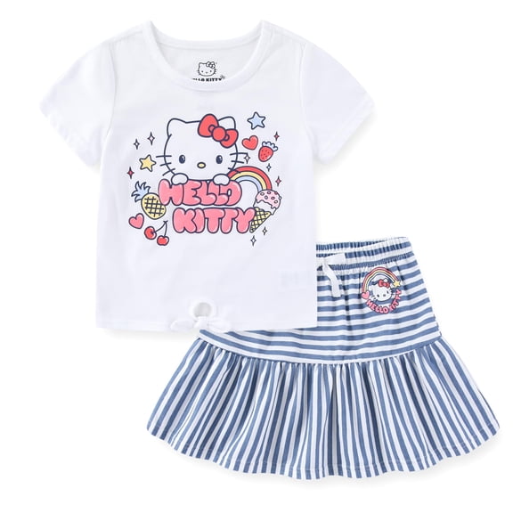 Hello Kitty Sanrio Short Sleeve Shirt and Skirt (Girls), 2 Piece Set, Sizes 4-12