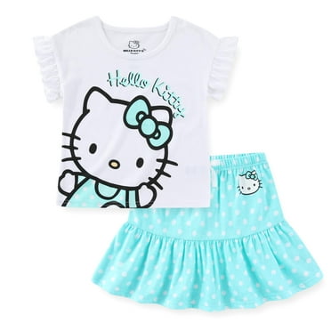 Hello Kitty Sanrio Short Sleeve Shirt and Skirt Outfit (Girls), 2 Piece Set, Sizes 4-12