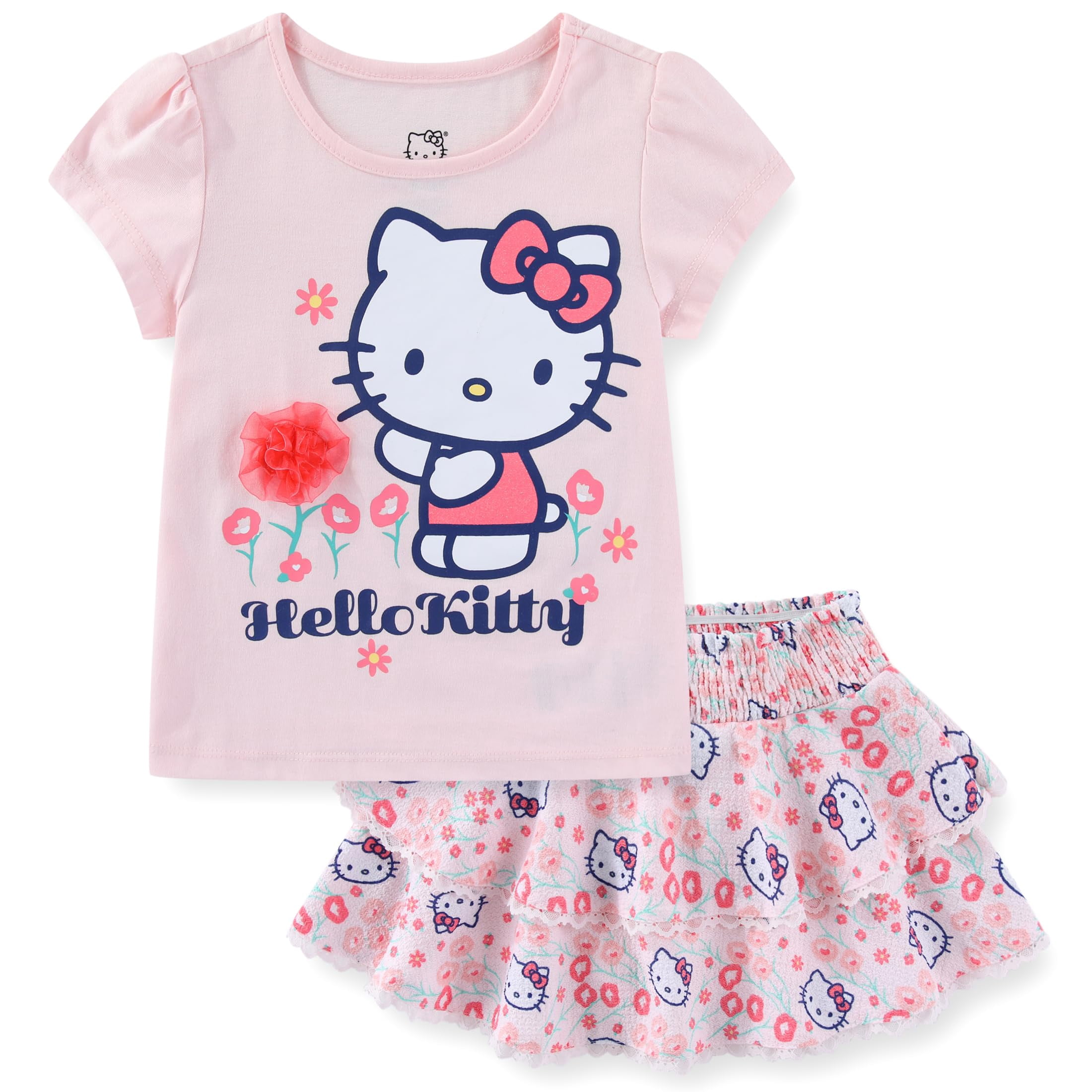 Hello Kitty Sanrio Short Sleeve Shirt and Skort Skirt Set (Girls), 2 Piece Set, Sizes 4-10