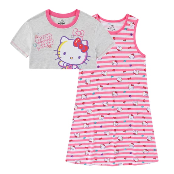 Hello Kitty Sanrio Short Sleeve Shirt and Sleeveless Dress (Girls), 2 Piece Set, Sizes 4-10