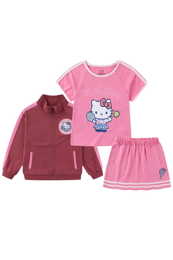 Hello Kitty Sanrio Short Sleeve T-Shirt Jacket and Skirt Set (Girls), 3 Piece Set, Sizes 4-6X