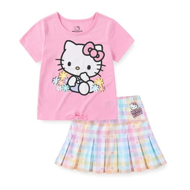 Hello Kitty Sanrio Short Sleeve T-Shirt & Pleated Skirt (Girls), 2 Piece Set, Sizes 4-12