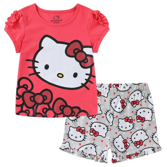 Hello Kitty Sanrio Short Sleeve T-Shirt and Shorts (Girls), 2 Piece Set, Sizes 4-12