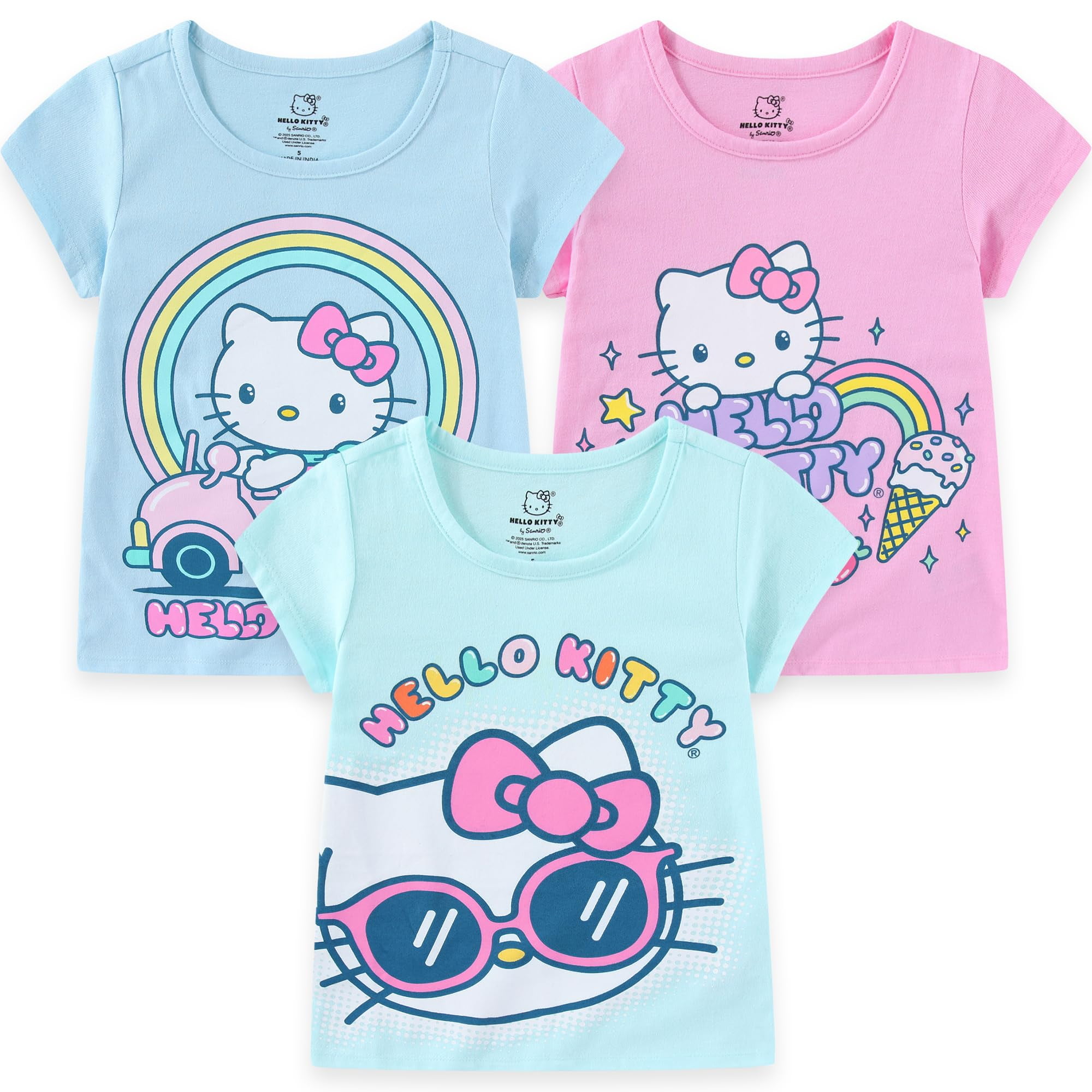 Hello Kitty Sanrio Short Sleeve T-shirt (Girls), 3 Pack, Sizes 4-12