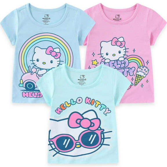 Hello Kitty Sanrio Short Sleeve T-shirt (Girls), 3 Pack, Sizes 4-12
