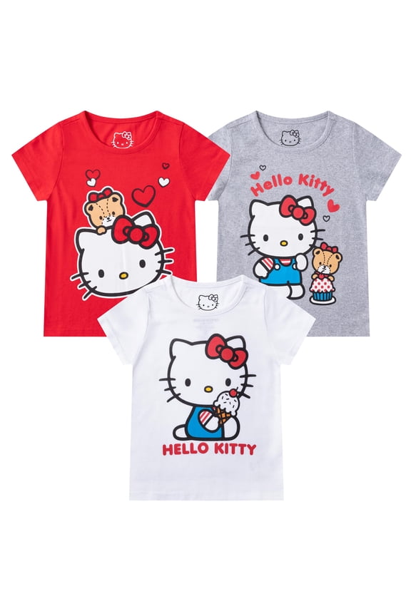 Sanrio Short Sleeve T-shirt (Girls), 3 Pack, Sizes 4-12