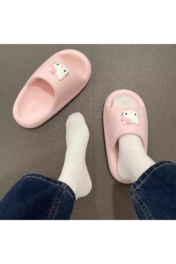 Hello Kitty Sanrio Slippers New Cartoon Cute Anti-Slip Summer Wearing Outside Sandals Comfortable Soft Anime Figure