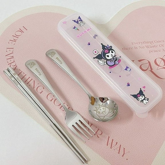 Hello Kitty Sanrio Stainless Steel Tableware Cute Kids Girls 4Pcs Set Dinnerware Portable Printed Knifes Fork Spoon Tableware