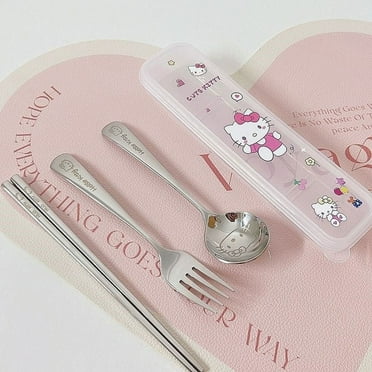 Hello Kitty Sanrio Stainless Steel Tableware Cute Kids Girls 4Pcs Set Dinnerware Portable Printed Knifes Fork Spoon Tableware