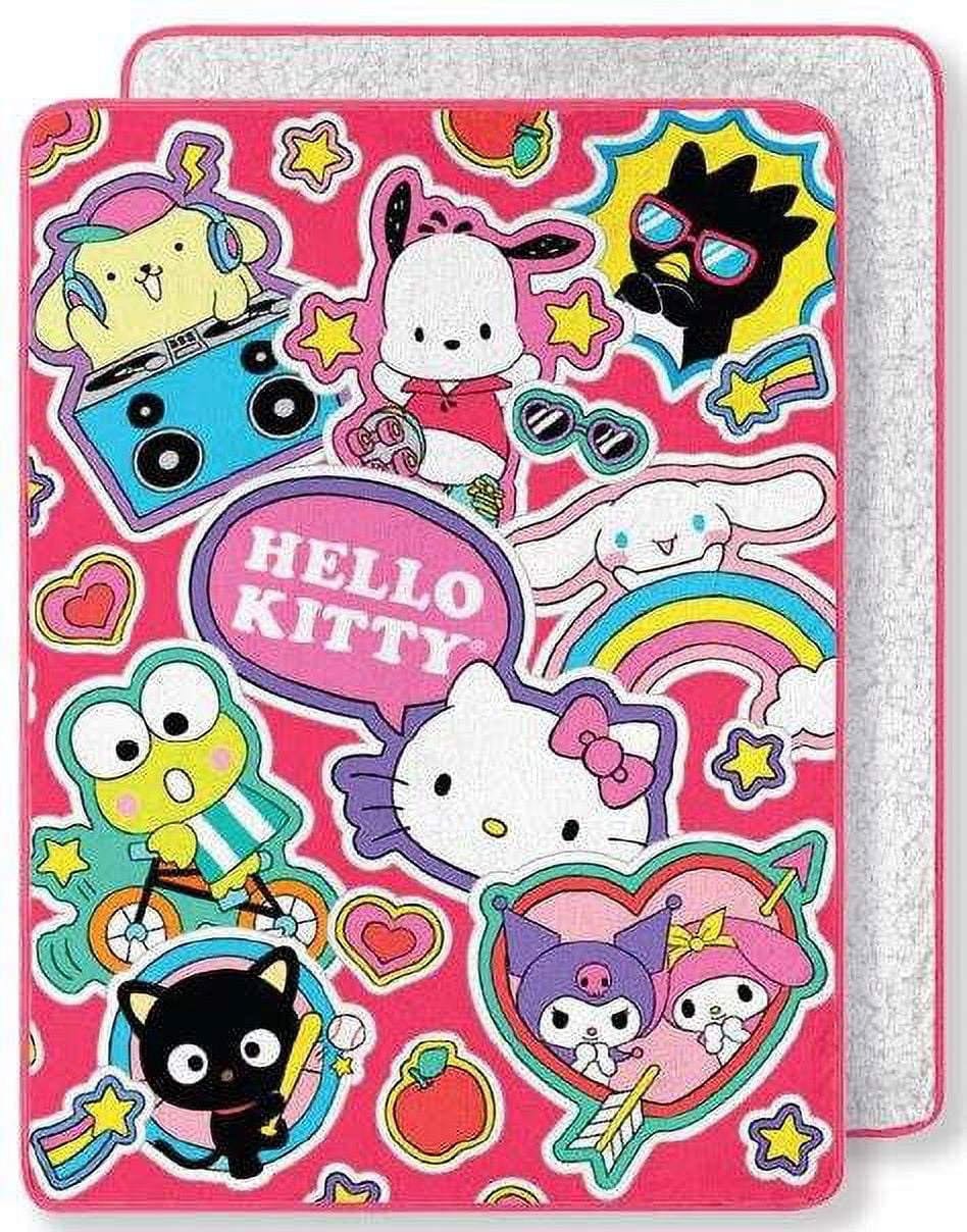 Hello Kitty Reverse Color Hello Kitty & Friends Kids Silky Throw Blanket with Sherpa Back, 46 x ...