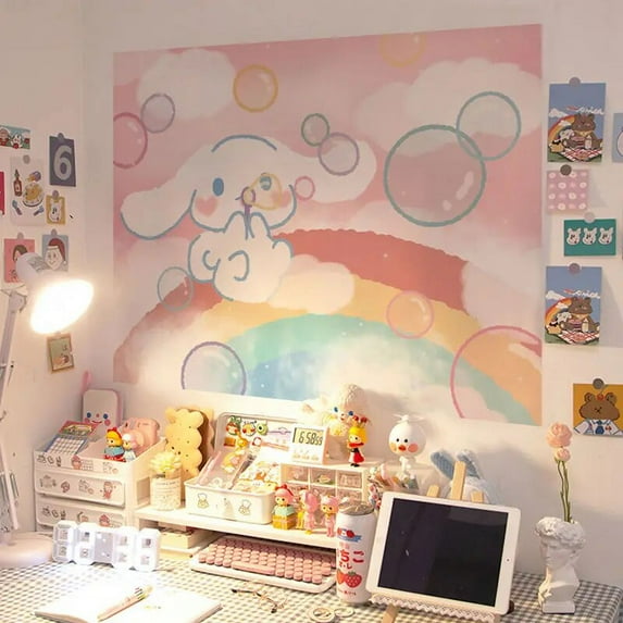 Hello Kitty Sanrio Sticker Kuromi Cinnamoroll Anime Kawaii Self-Adhesive Bedroom Girl Room Decoration Wall Desk Cartoon Poster