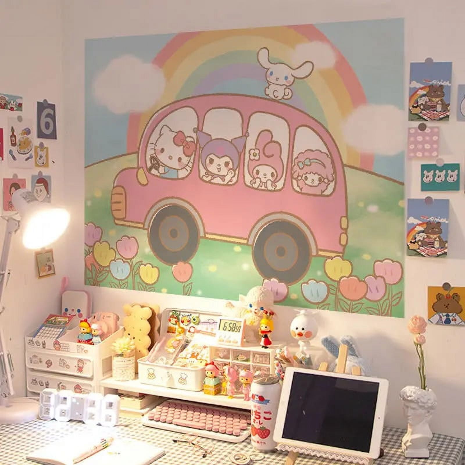 Hello Kitty Sanrio Sticker Kuromi Cinnamoroll Self-Adhesive Bedroom Decoration Wall Desk Cartoon Poster