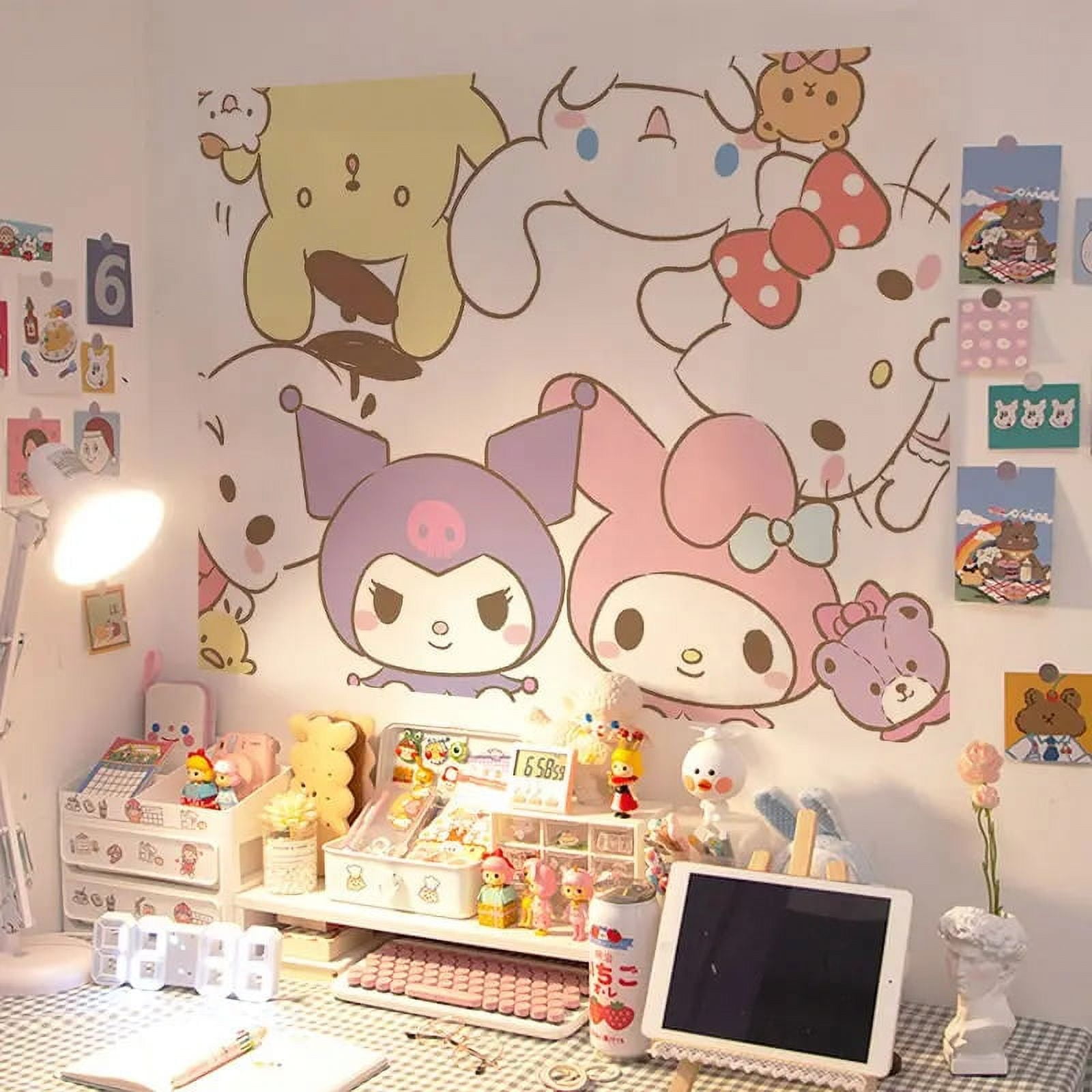Hello Kitty Sanrio Sticker Kuromi Cinnamoroll Self-Adhesive Bedroom Decoration Wall Desk Cartoon Poster