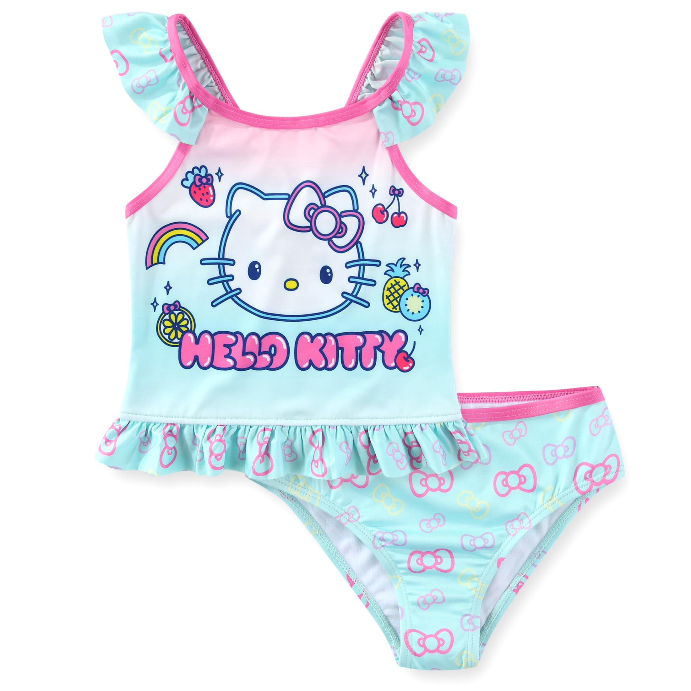 Hello Kitty Sanrio UPF 50+ Bathing Suit Tankini and Bikini Bottom Swimsuit Set (Girls), Sizes 4-6X