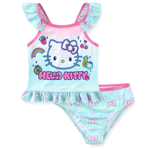 Hello Kitty Sanrio UPF 50+ Bathing Suit Tankini and Bikini Bottom Swimsuit Set (Girls), Sizes 4-6X