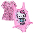 thumbnail image 1 of Hello Kitty Sanrio UPF 50+ One Piece Bathing Suit with Mesh Cover-Up Beach Robe (Girls), 2 Piece Set, Sizes 4-6X, 1 of 8