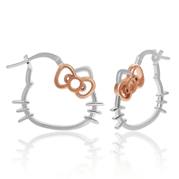 Hello Kitty Sanrio Women's Hoop Earrings- Sterling Silver Hello Kitty Earrings with Silhouette Design, Officially Licensed