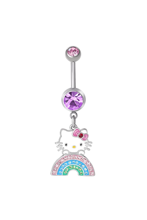 Hello Kitty Sanrio Womens 14G Belly Button Ring - Stainless Steel Belly Rings - Official License Body Jewelry