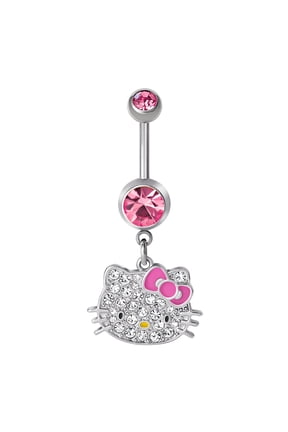 Hello Kitty Sanrio Womens 14G Belly Button Ring - Stainless Steel Belly Rings - Official License Body Jewelry