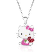 Hello Kitty Sanrio Womens Necklace Official License - Silver Plated Necklace with Enamel and Crystal Pendant