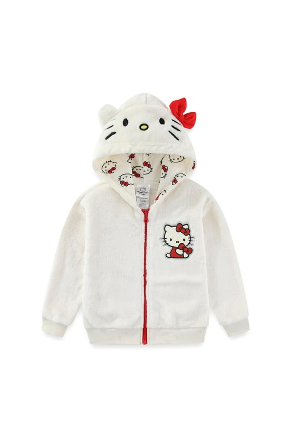 Sanrio Zip Up Coral Fleece Hoodie with Ears and Bow (Girls), Sizes 4-14