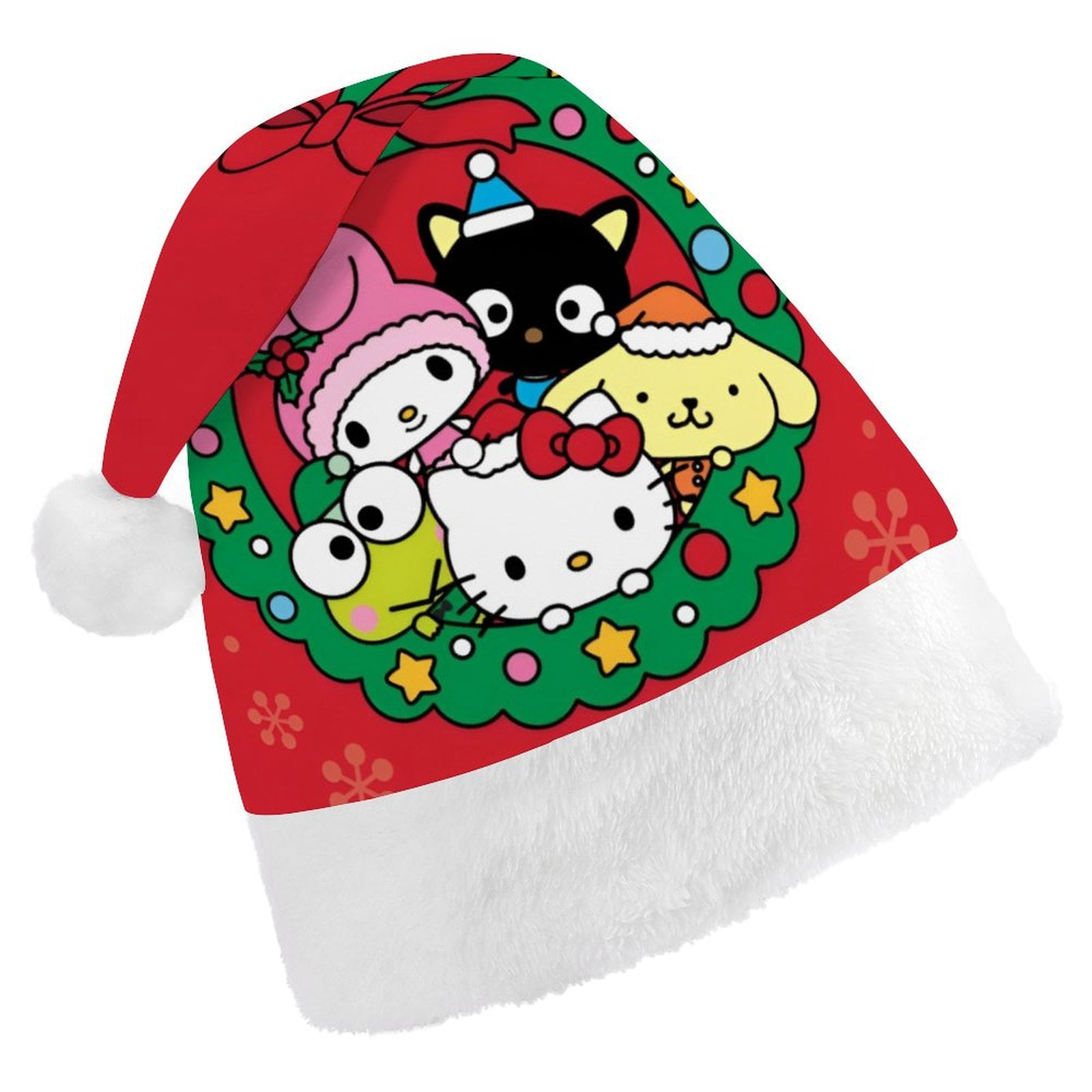 Hello_Kitty Santa Hat Anime Christmas Hat Comfort Xmas Holiday Hat for Kids Adults Men Women Christmas New Year Party Supplies & Gifts