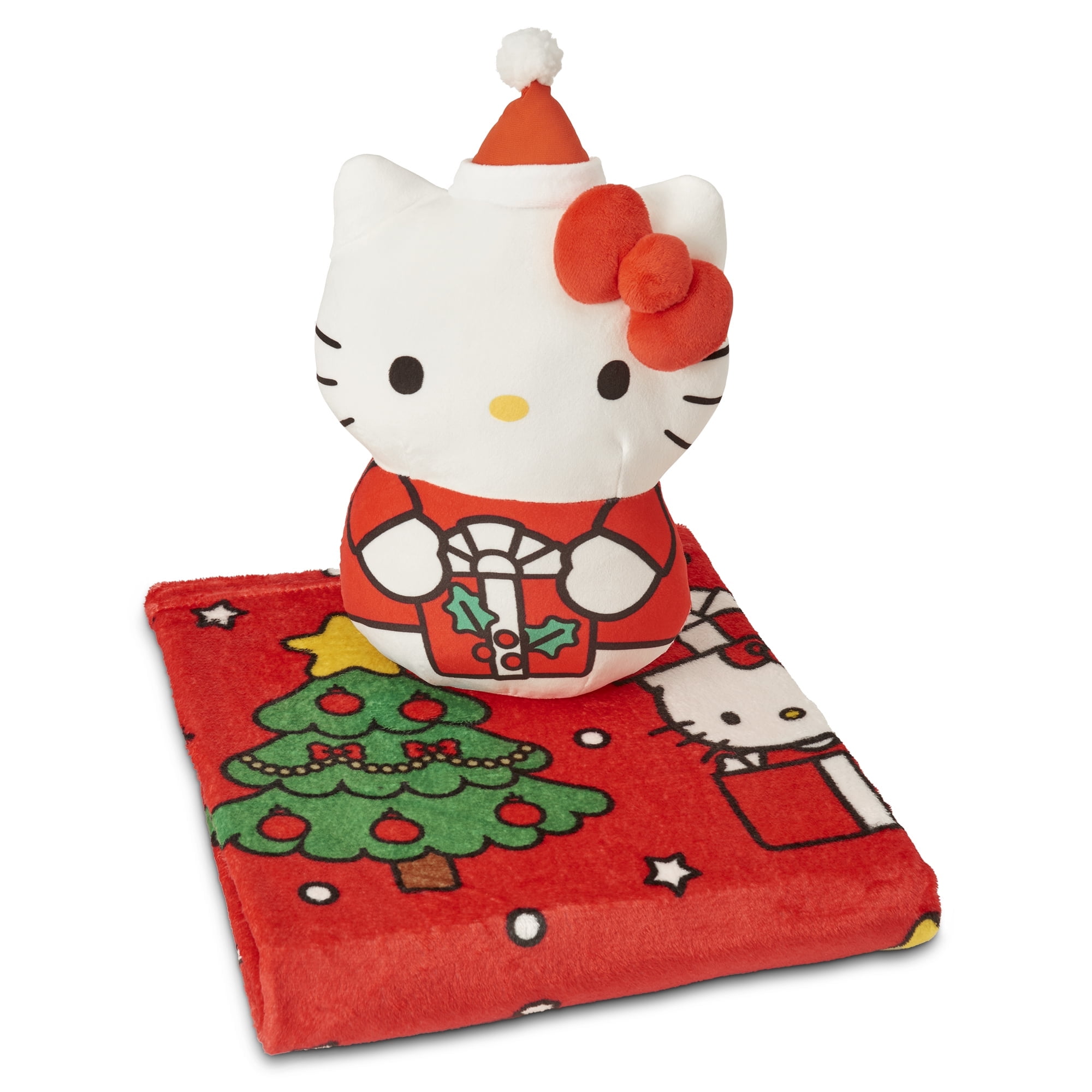 Hello Kitty Santa Sweet 11 inch Character Hugger and 40 x 50 inch Throw Blanket Set