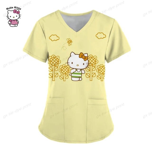 Hello Kitty Scrubs Medical Uniforms Woman Hello Kitty Cartoon Printed