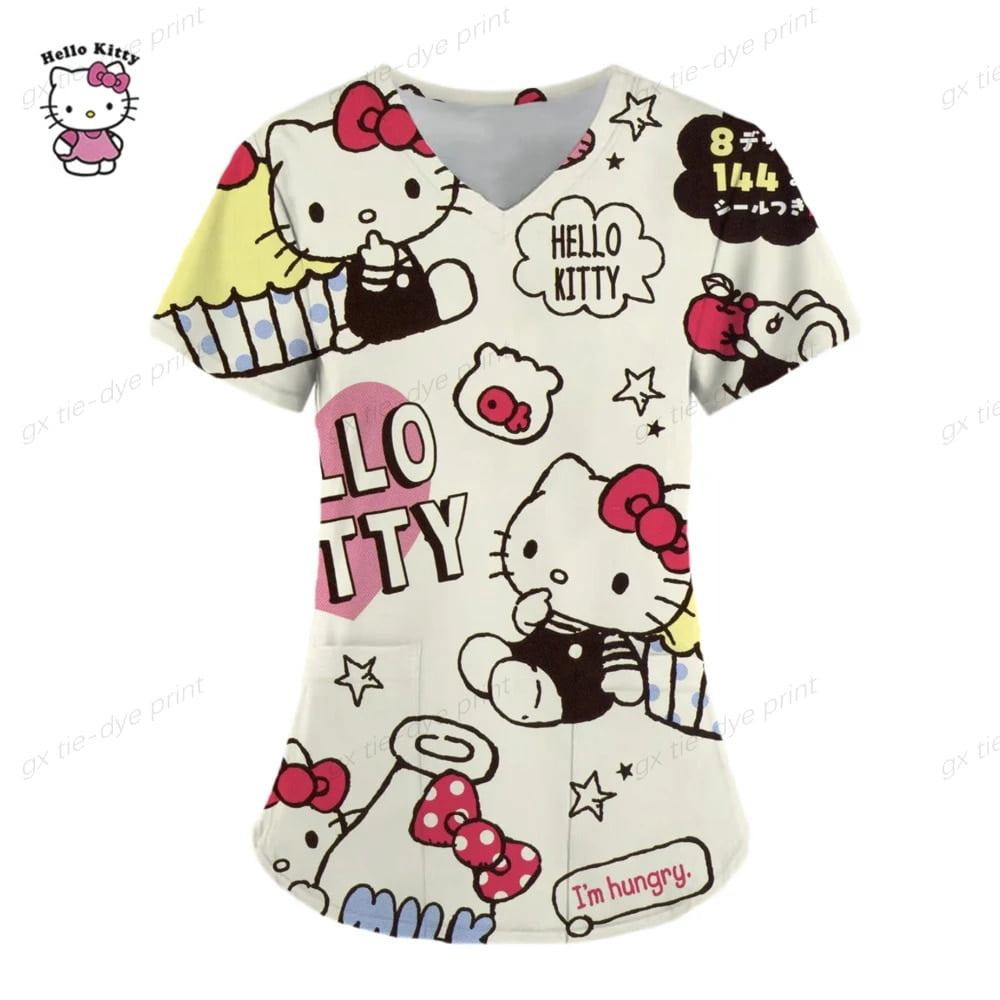 Hello Kitty Scrubs Medical Uniforms Woman Hello Kitty Cartoon Printed