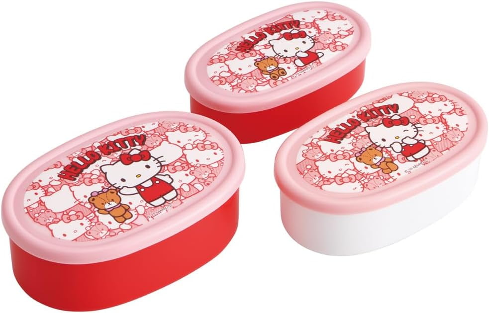 Hello Kitty Set of Three Lunch (Bento) Boxes from Japan by Sanrio. Hello Kitty with Teddy Design