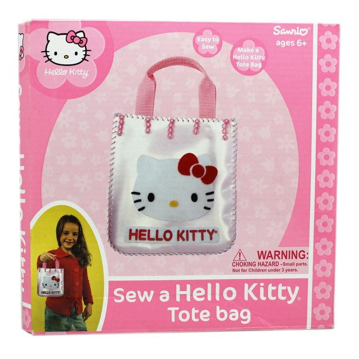 Hello Kitty Sew Kit Cross Stitch Tote Bag Yarn Measuring Tape Toy Kid Craft  NEW