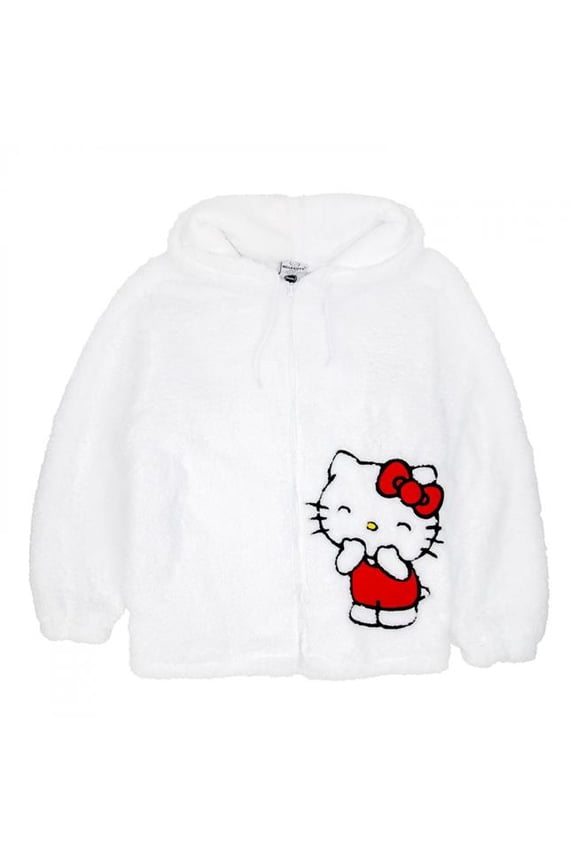 890399-medium Sewn On Ears & Bow Zip Up Fuzzy Hoodie with Applique Art - Medium
