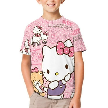 Hello Kitty Shirt for Girls Graphic Tees Boys Short Sleeve Crewneck Tops Pullover 120CM Hello Kitty Merch for Kids