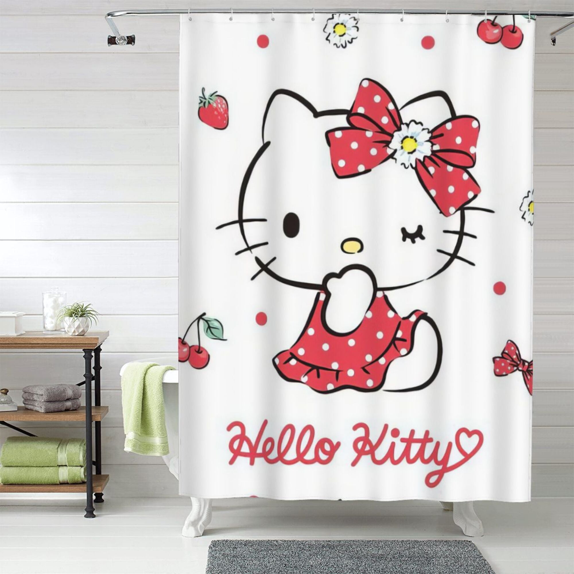 Hello Kitty Shower Curtain, 60 x 72 inch Waterproof Fabric Shower