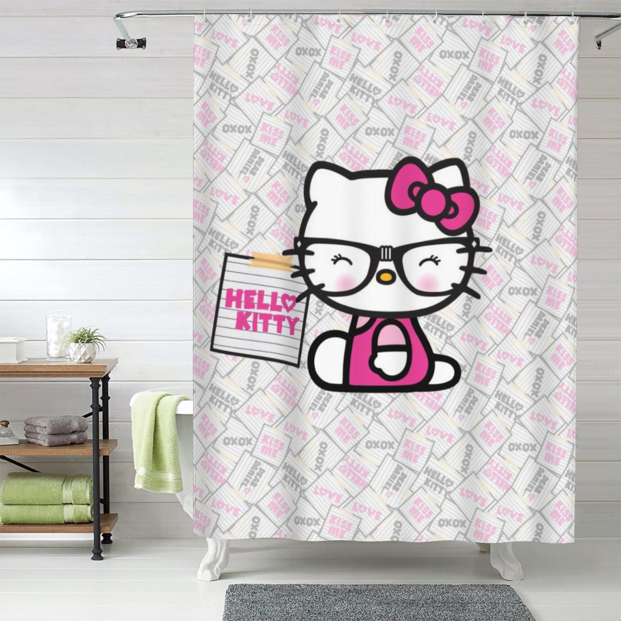 Hello Kitty Shower Curtain, 60 x 72 inch Waterproof Fabric Shower