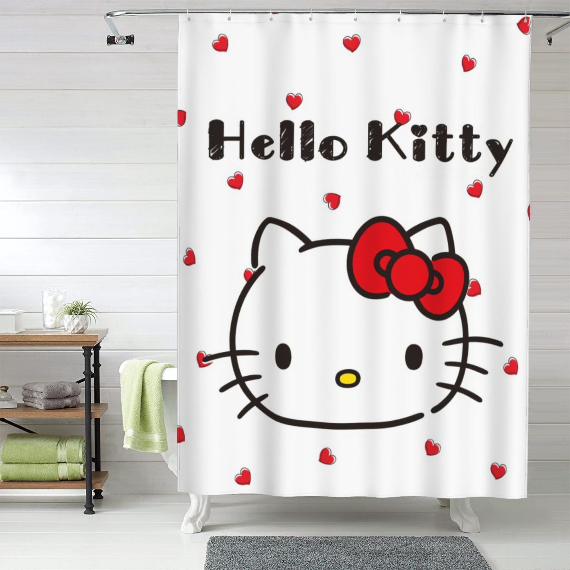 Hello Kitty Shower Curtain, 60 x 72 inch Waterproof Fabric Shower
