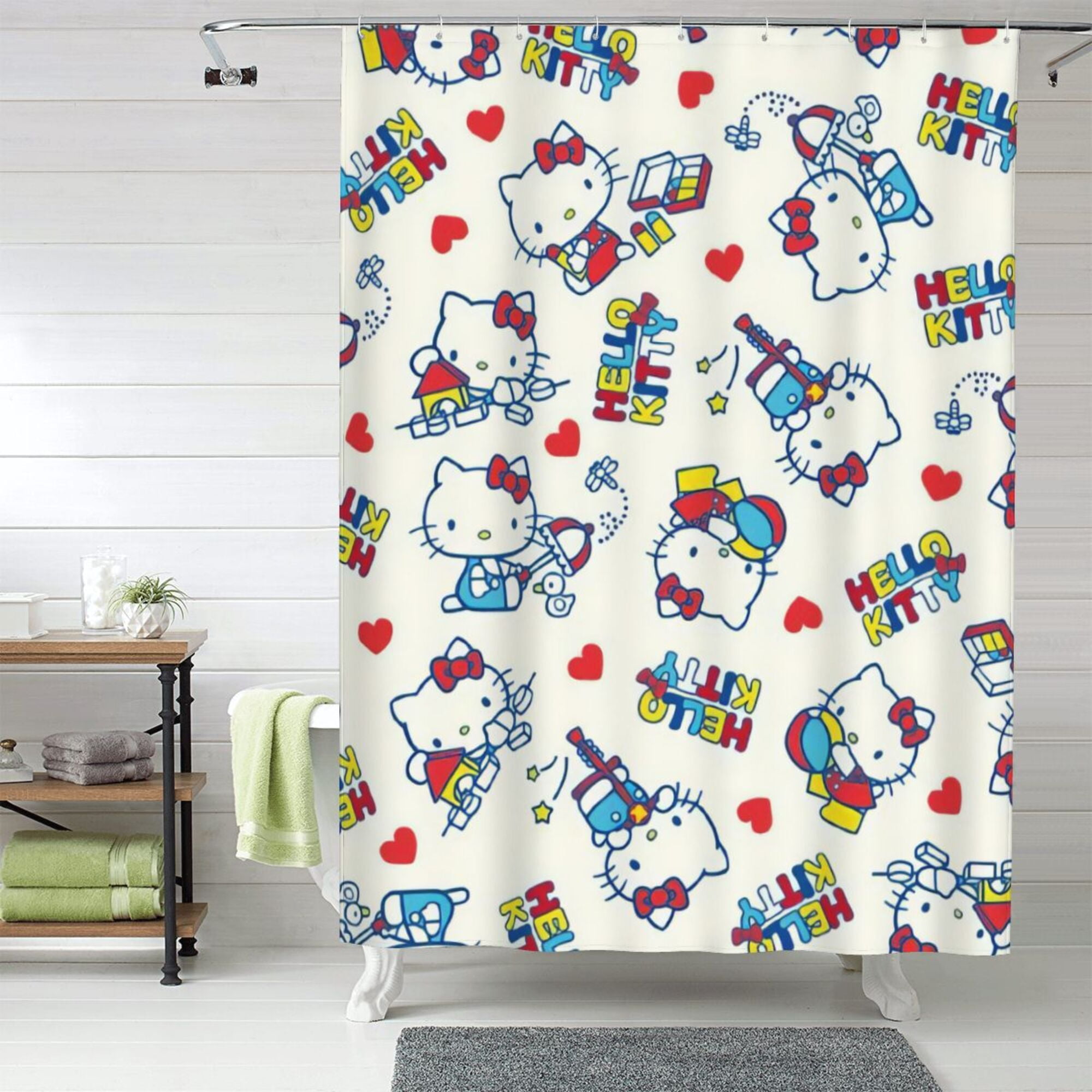 Hello Kitty Shower Curtain, 60 x 72 inch Waterproof Fabric Shower ...