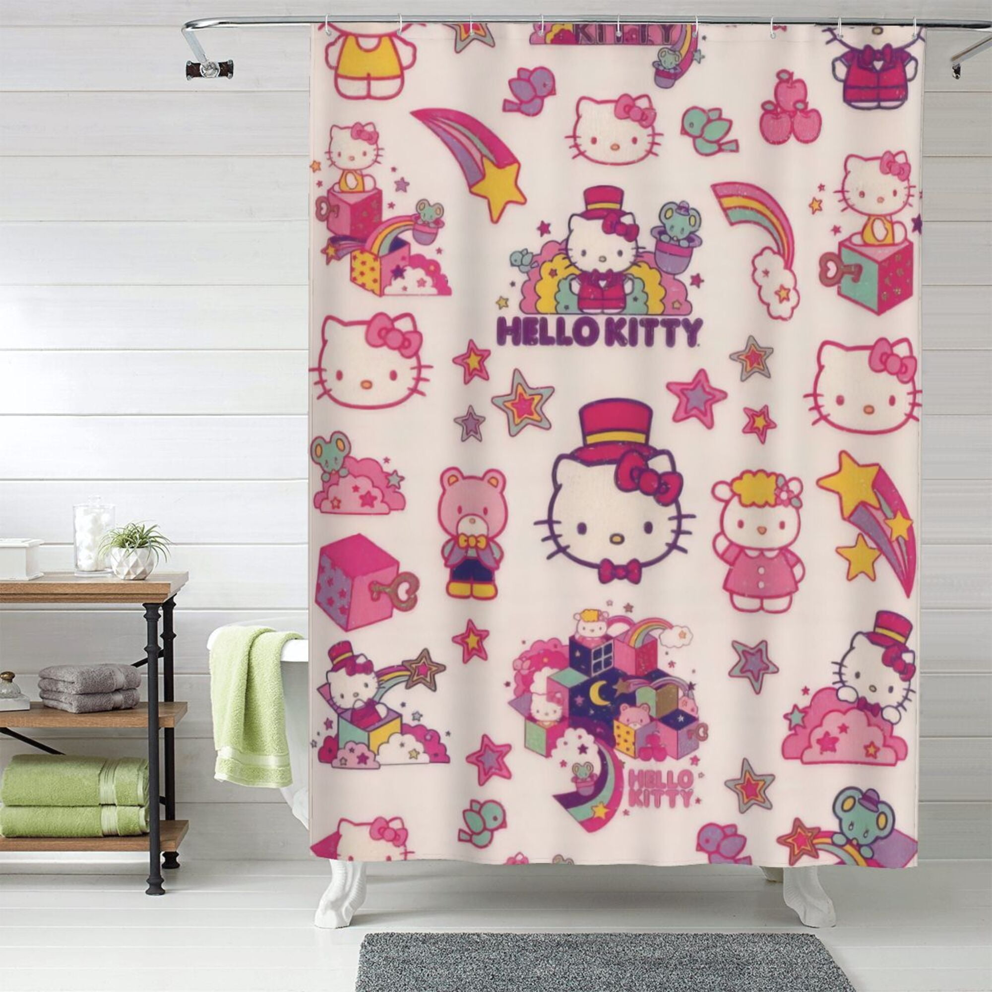 Hello Kitty Shower Curtain, 60 x 72 inch Waterproof Fabric Shower