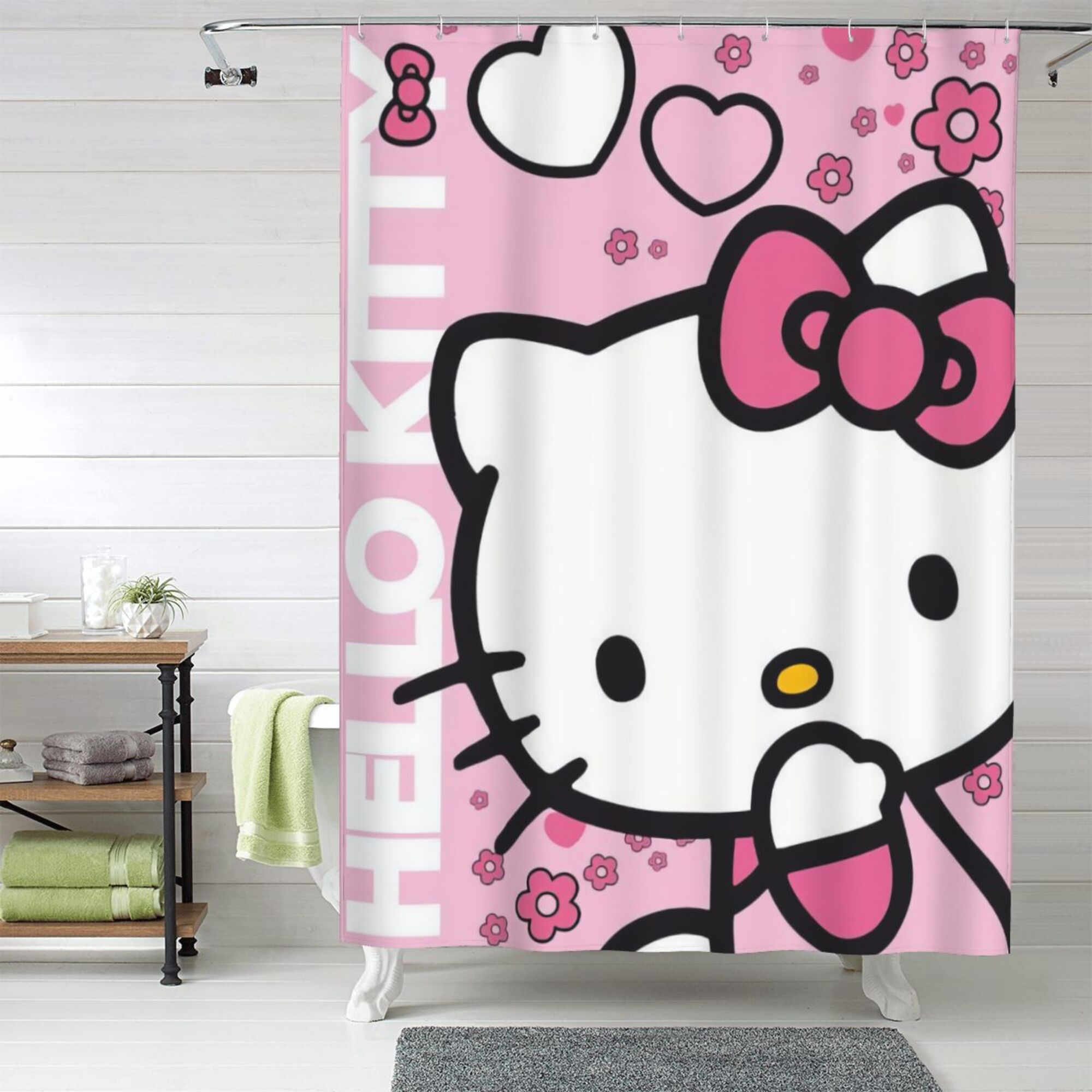 Hello Kitty Shower Curtain, 60 x 72 inch Waterproof Fabric Shower