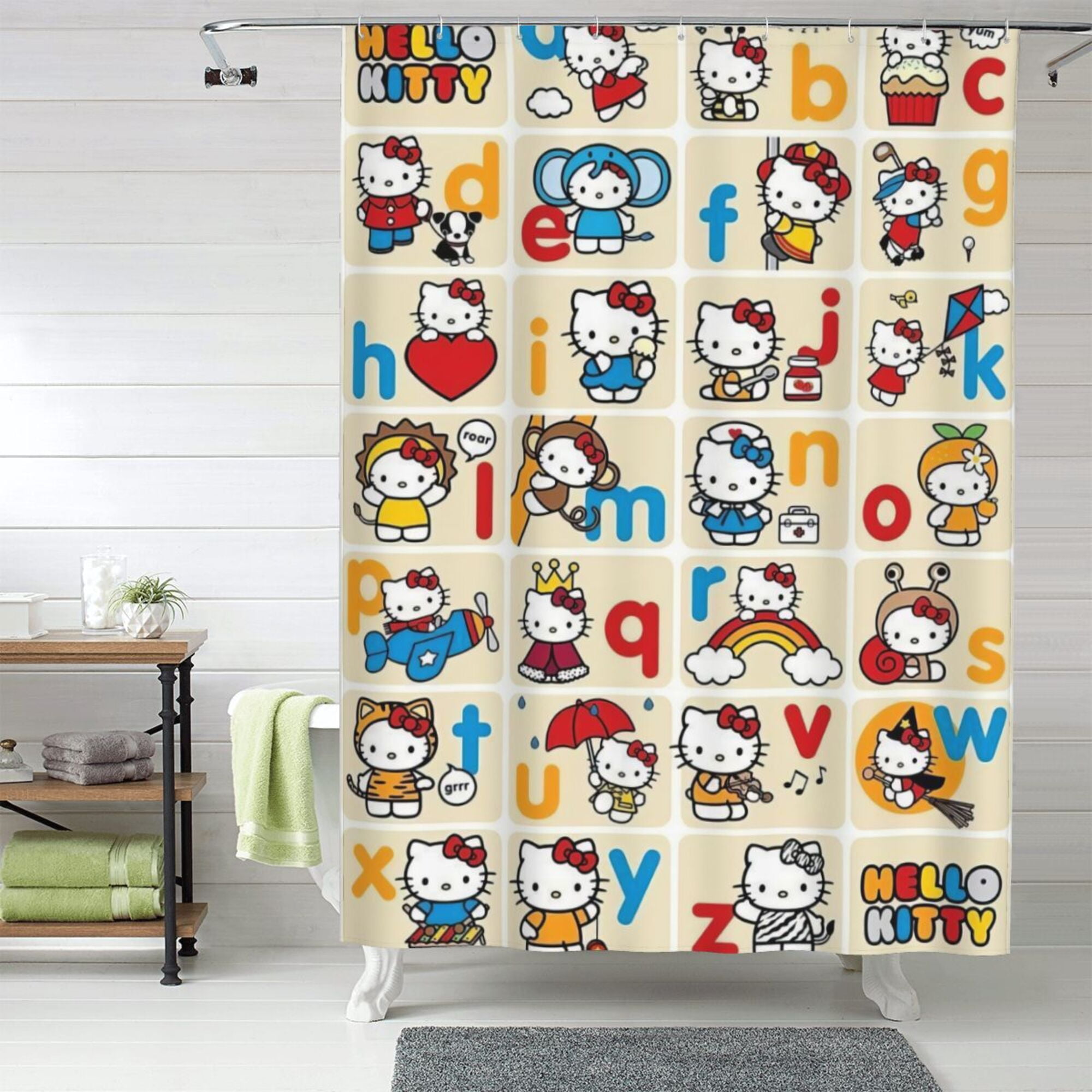 Hello Kitty Shower Curtain, 60 x 72 inch Waterproof Fabric Shower
