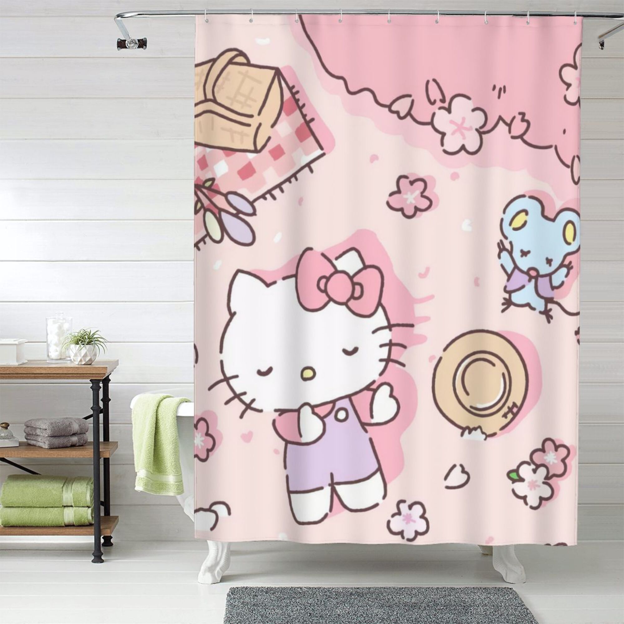 Hello Kitty Shower Curtain, 60 x 72 inch Waterproof Fabric Shower