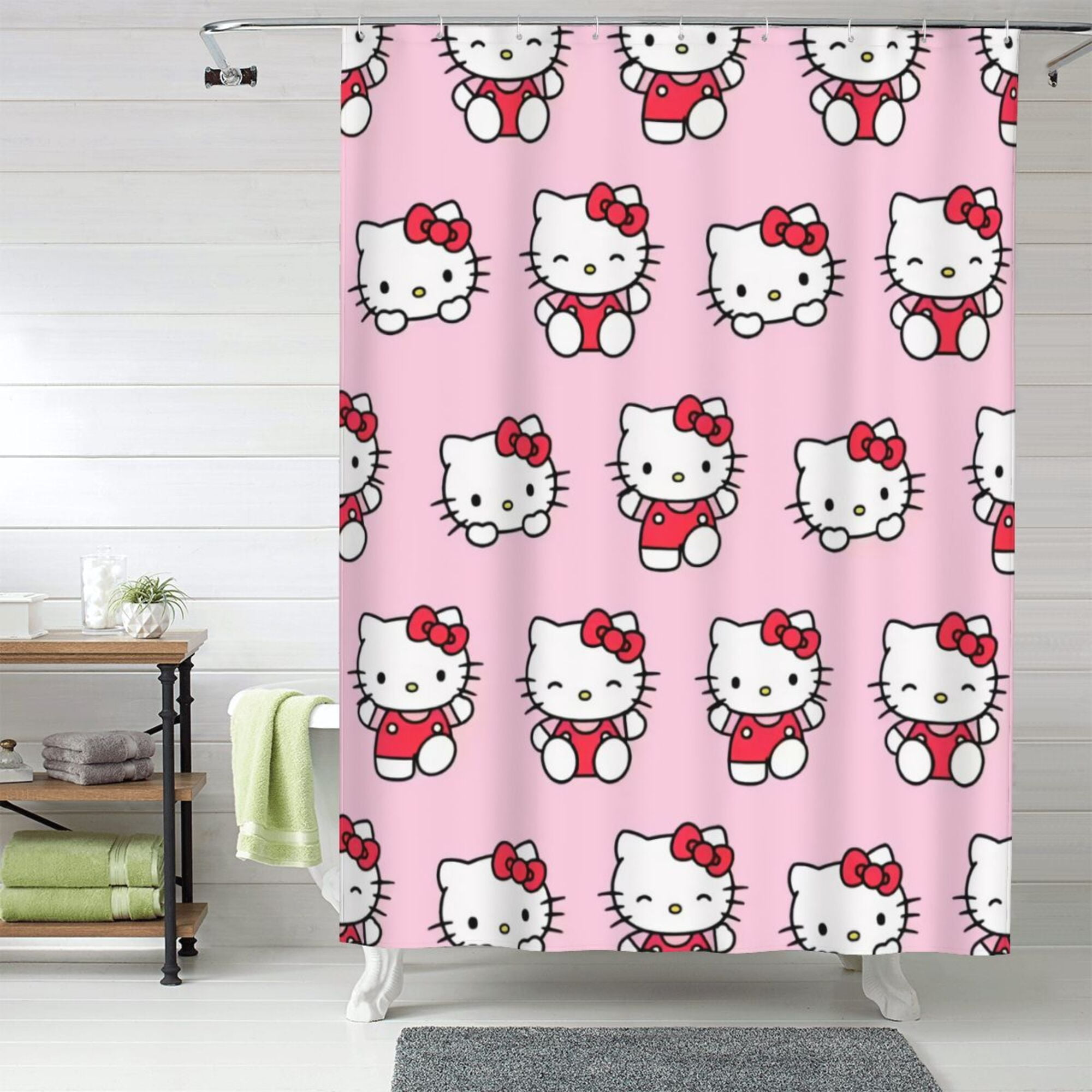Hello Kitty Shower Curtain, 60 x 72 inch Waterproof Fabric Shower