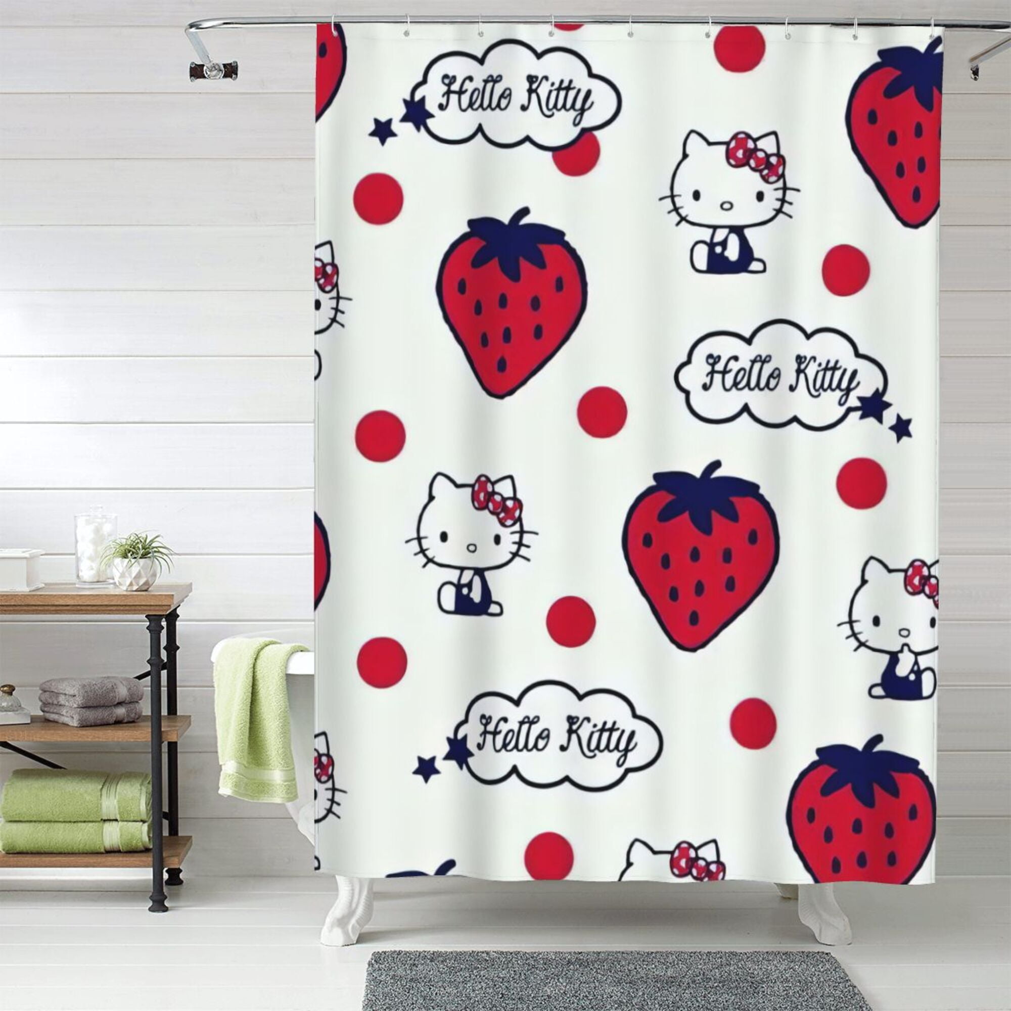 Hello Kitty Shower Curtain, 60 x 72 inch Waterproof Fabric Shower