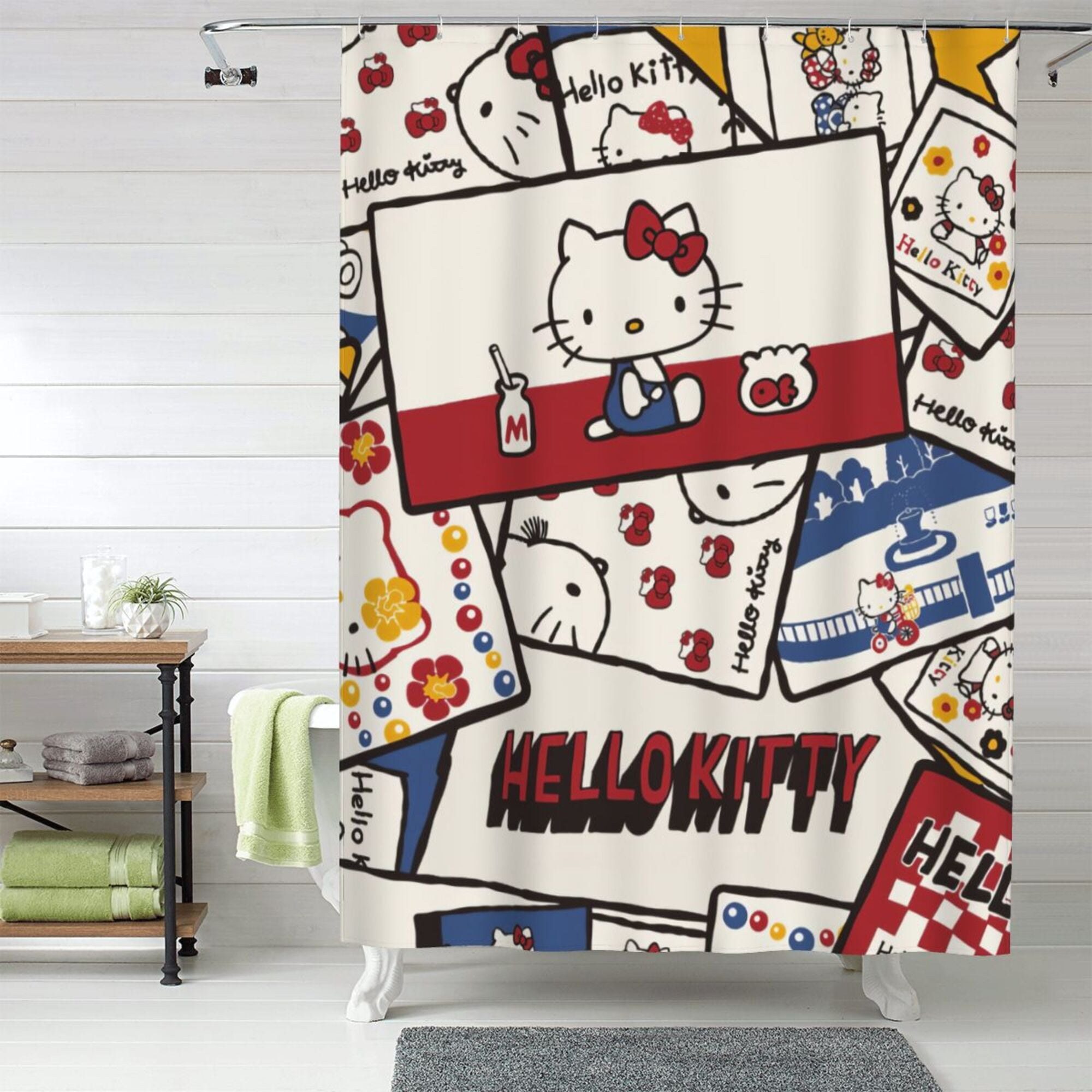 Hello Kitty Shower Curtain, 60 x 72 inch Waterproof Fabric Shower