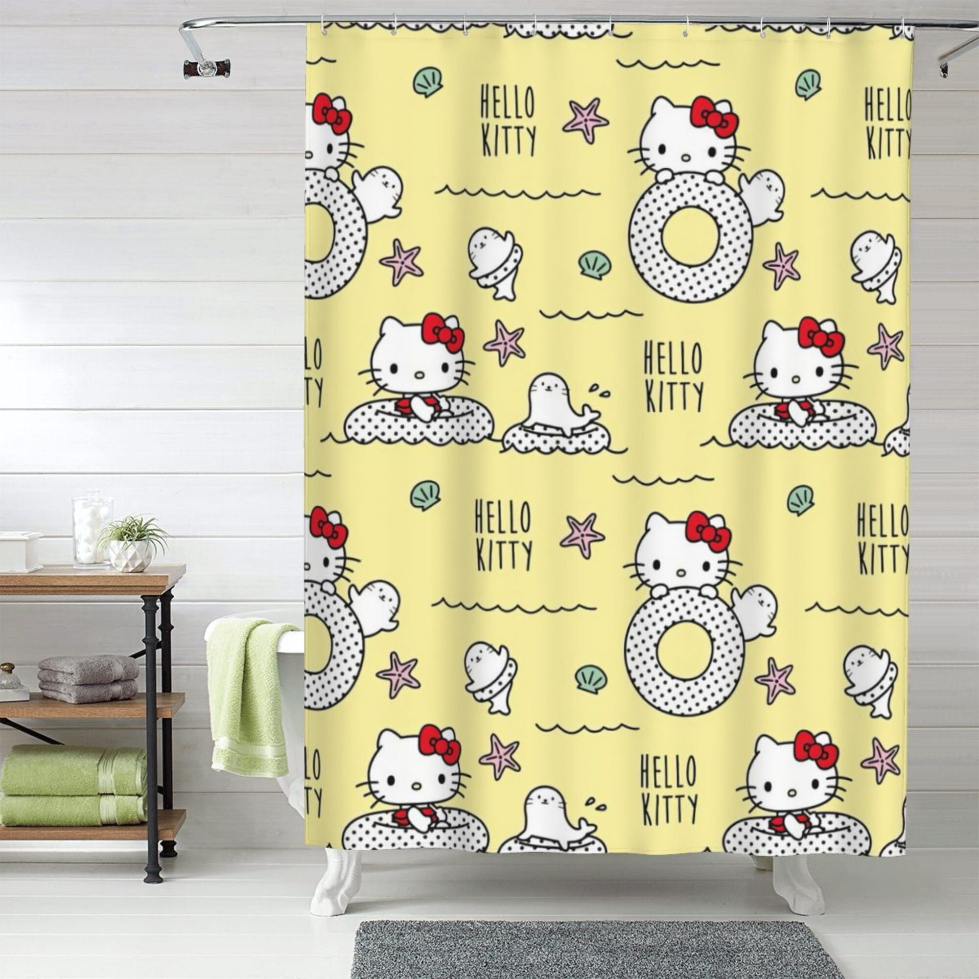Hello Kitty Shower Curtain, 60 x 72 inch Waterproof Fabric Shower